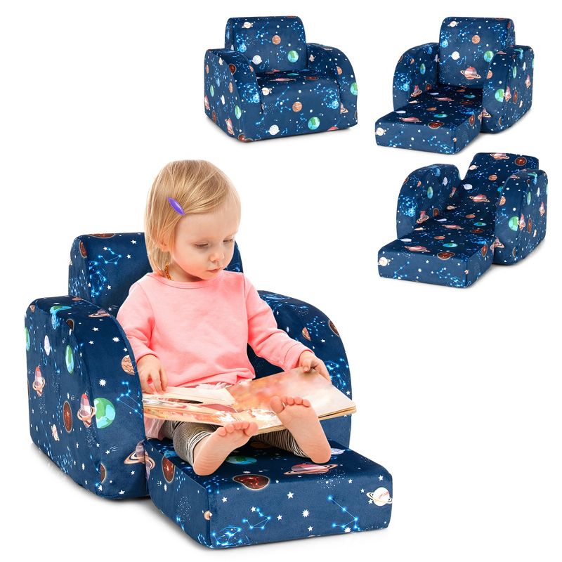 Costway 3-in-1 Convertible Kid Sofa Bed Flip-Out Chair Lounger for Toddler, 1 of 11