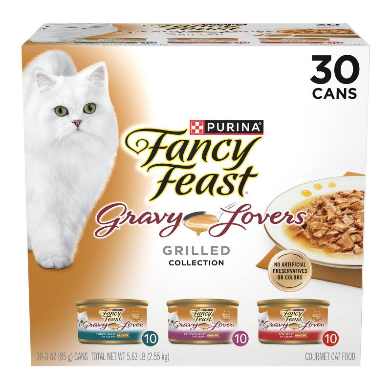 Purina Fancy Feast Gravy Lovers Variety Pack Chicken, Turkey &#38; Beef Flavor Wet Cat Food Cans - 3oz/30ct, 1 of 10