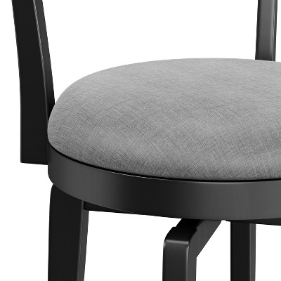 Classic Black Wood Swivel Barstool with Slate Gray Upholstery