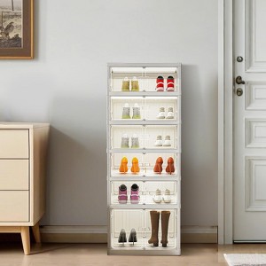 Portable Stackable Shoe Rack Organizer with Magnetic Clear Doors – Large Plastic Storage Bins for Closet & Entryway - 1 of 4