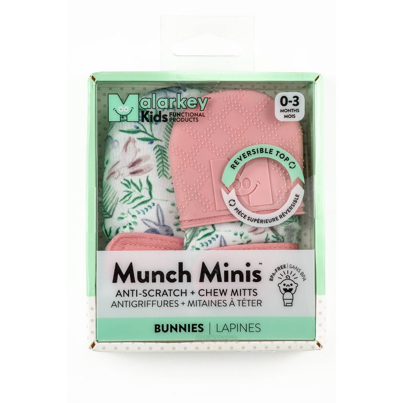 Malarkey Kids Munch Mitt Mini&#39;s Anti Scratch &#38; Teething Mittens - 2pk - Bunnies, 3 of 7