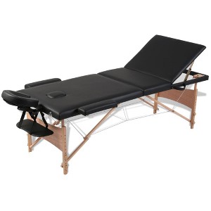 vidaXL Black Foldable Massage Table 3 Zones with Wooden Frame - 1 of 4