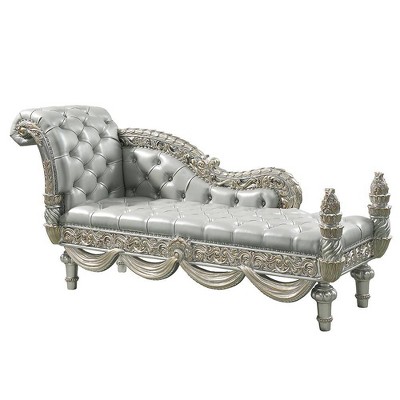 82" Beige Synthetic Leather Rococo Chaise Lounge with Champagne Finish