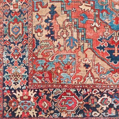 Manche Traditional Bright Red and Navy Synthetic Area Rug 3'6" x 5'6"