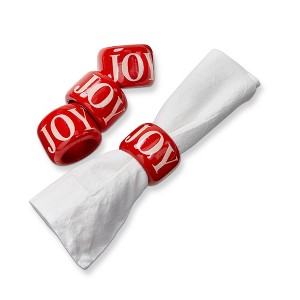 tag Christmas "Joy" Red Resin Napkin Rings, Set 0f 4 - 1 of 2