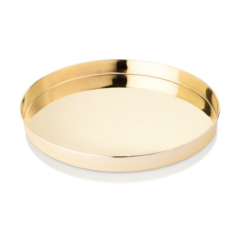 Viski Tray, Round Gold Serving Tray, Stainless, 1 of 9
