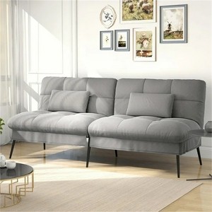 Convertible Futon Sofa Bed, Gray - 1 of 3