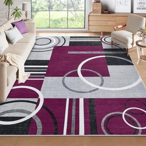 Geometric Abstract Washable Rug - Non-Slip Ultra-Thin Modern Carpet for Living Room, Bedroom, Dining Room - Stain Resistant - 1 of 4
