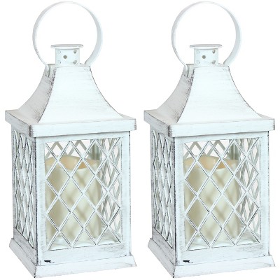 Sunnydaze 10" Ligonier White Traditional Style Plastic and Glass Battery Operated Indoor LED Candle Lantern 2pk