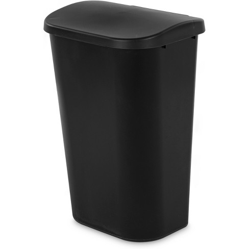 Black Slim 11-Gallon Wastebasket with Silver Flap Lid