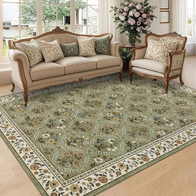 Soft Washable Floral Area Rug – Ultra-Thin, Stain-Resistant, Non-Slip, Non-Shedding Accent Carpet for Living Room, Bedroom, Dining Room, Office