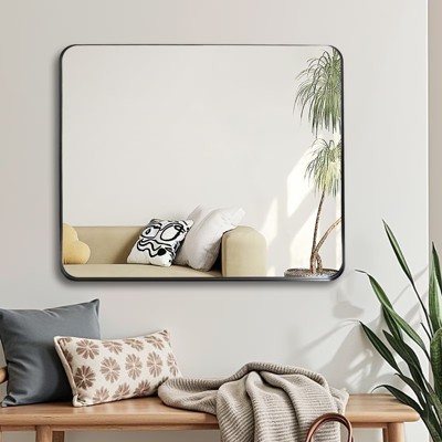 FURNIinspire Metal Frame Rectangle Mirror Crystal Clear Reflections Bathroom Vanity Bedroom Wall Decor, Black, 36"*30"*1.2"