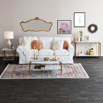 Crown Rectangular White Marble and Gold Metal Coffee Table with Storage Shelf