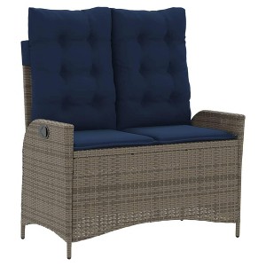 vidaXL Reclining Patio Bench with Cushions - Gray Poly Rattan Outdoor Garden Lounge - Adjustable Backrest & Removable Covers - 40.9"x23.2"x36.6" - 1 of 4