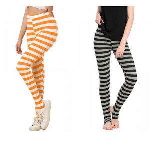 Allegra K Women's Printed Stripe High Waist Elastic Waistband Yoga Stirrup Pants 2 Packs - 1 of 4