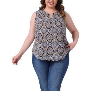Agnes Orinda Women's Plus Size Sleeveless Boho Print V Neck Tank Tops - 1 of 4