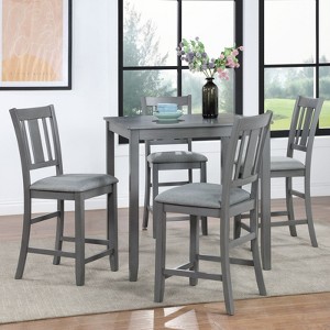 NicBex 34.5" Dining Table Set for 4 Counter Height Square Wooden Dining Table with 4 Chairs for Kitchen - 1 of 4