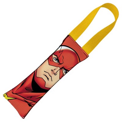 Photo 1 of Buckle-Down Dog Toy Squeaky Tug Toy - DC Comics Flash Face + Flash Icon CLOSE-UP Red Yellow - YELLOW Handle Webbing