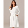 Seta T Women's Puff Long Sleeve Crewneck Knee Length Tie Waist Casual Dress with Pockets - 2 of 4