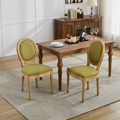 French Country Upholstered Dining Chairs Set of 2,Solid Wood Side Chairs with Linen Fabric and Oval Back,Rustic Dining Room Chairs–Maison Boucle