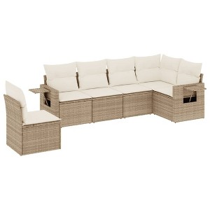vidaXL 6 Piece Patio Sofa Set with Cushions Beige and Cream Poly Rattan - Without Table - 1 of 4