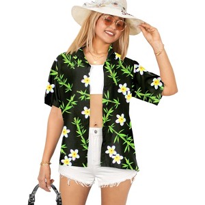HAPPY BAY Women's Button Down Blouses Casual Tops Summer Beach Party Short Sleeve Vacation Floral Button Up Dress Hawaiian Shirts - 1 of 4