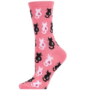 Memoi Pink Cat Ribbon Breast Cancer Awareness Bamboo Blend Socks - 1 of 4