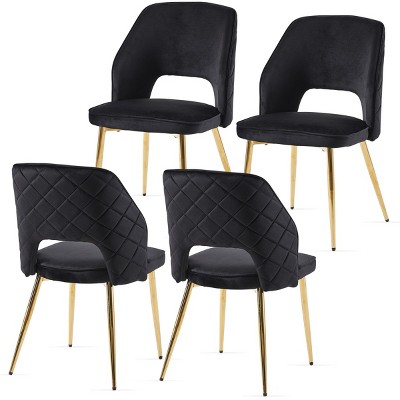 Modern Fabric Upholstered Dining Chairs Set of 4,Metal Leg Hollow Back Kitchen Dining Room Chair,Armless Padded Side Chair-Coolbibila
