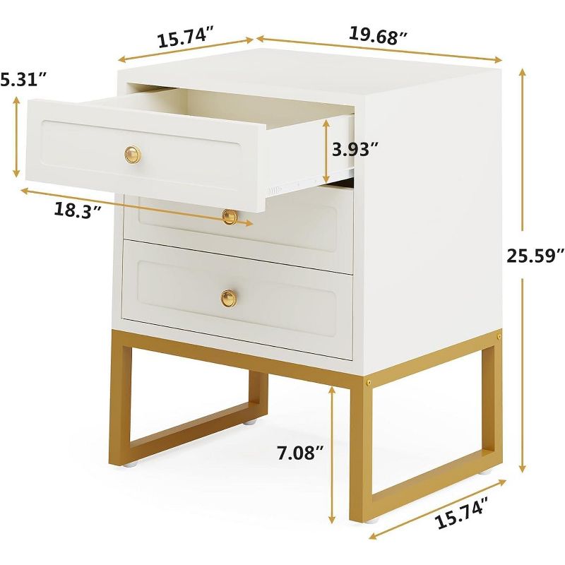 Tribesigns Modern Nightstand with 3 Drawers, Wood Bedside Table for Bedroom, Large Side End Table for Living Room, White, 3 of 8