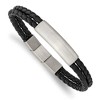 Chisel Stainless Steel Brushed Braided Black Leather Multi Strand 8" Plus .5" Extenstion Bracelet - 2 of 4