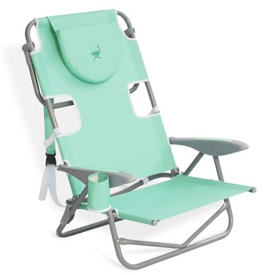 Teal Folding Reclining Beach Chairs with Arms and Cup Holder, Set of 2