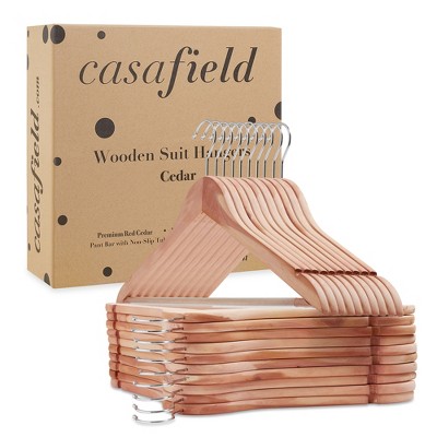 Casafield Red Cedar Wooden Suit Hangers with Non-Slip Bar and Swivel Hook