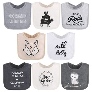 The Peanutshell Unisex Terry Cotton Baby Bibs, 8-Pack, Black/White/Gray - 1 of 4