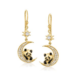 Ross-Simons 0.70 ct. t.w. White Topaz Celestial Panda Drop Earring With Black Enamel in 18kt Gold Over Sterling - 1 of 3
