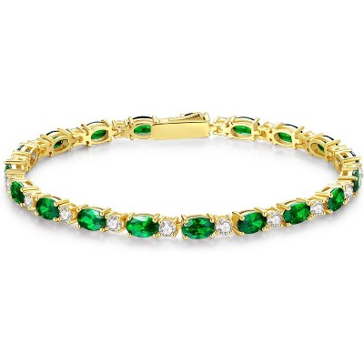 14K Gold Plated Birthstone Tennis Bracelet, 4mm Sterling Silver 7 Inch Gold Tone Jewelry, Birthday Gift for Women
