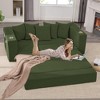 QingMoon Pull Out Loveseat Sofa, Foldable Floor Couch Bed, Corduroy Boneless Sofa with 5 Pillows, Side Pocket, Cup Holders for Living Room, Bedroom - 2 of 4