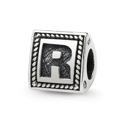 Black Bow Jewelry Triangle Block, Letter R Sterling Silver Bead Charm