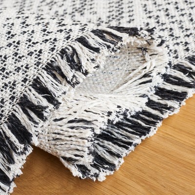Ivory and Black Geometric Cotton Synthetic Rectangular Area Rug