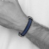 Black Bow Jewelry Stainless Steel, Black/Blue Leather & CZ Adjustable Bracelet, 8 Inch - 3 of 4