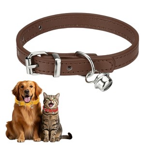 Unique Bargains Dog Collar with Bell Adjustable Buckle PU Leather Dog Collars - 1 of 4