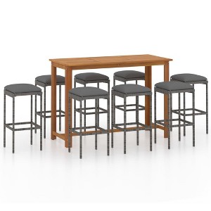 vidaXL Patio Bar Set Bar Table and Stools Patio Furniture Set with Cushions - Gray 8-Piece - 1 of 4