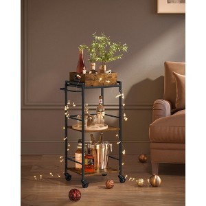 3-Tier Kitchen Serving Cart with Removable Tray, 11.8" x 13.7" x 33.9", Rustic Brown & Black, Wheels with Brakes & Leveling Feet. - 1 of 4
