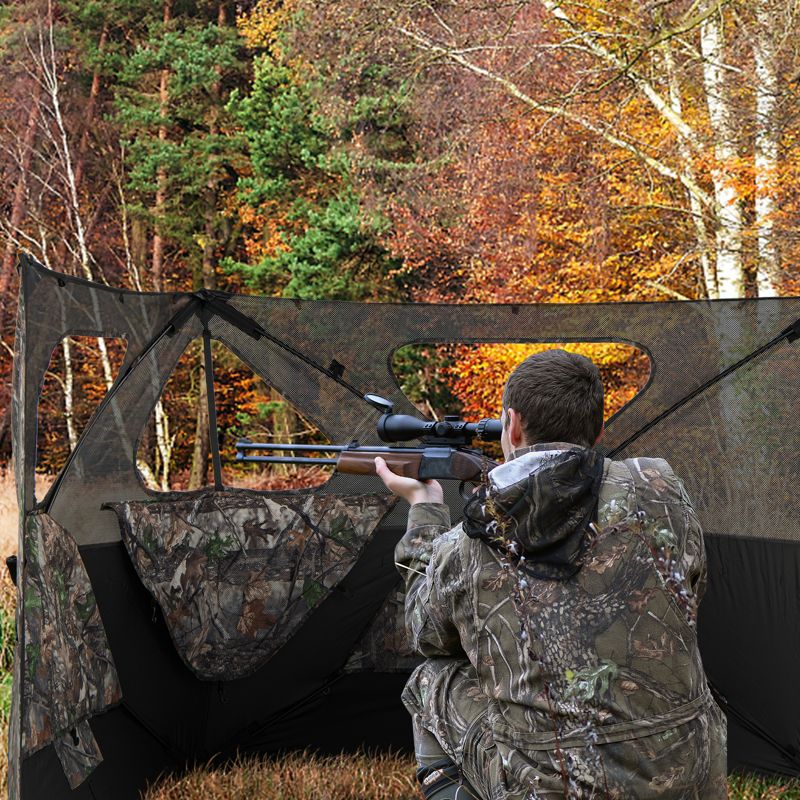 Costway Turkey Hunting Ground Blind 2-Panel Pop Up Fence with 3 Shoot Through Ports, 2 of 10