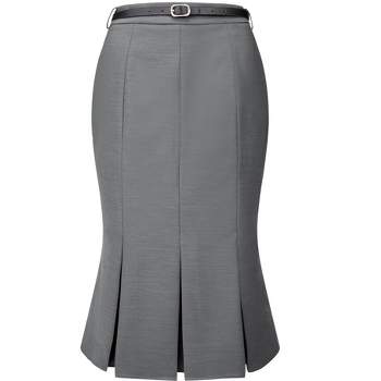 Hobemty Women's Elegant Below Knee Length Fishtail Skirt with Belt
