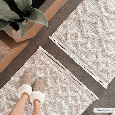 Cream and Peach Geometric High-Low Polyester Area Rug 5'3" x 7'