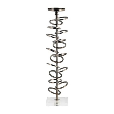 Modern Metal Pillar Candle Holder - Spiral Design Aluminum Taper Holder - Contemporary Home & Office Decor - Metallic - 18" Gunmetal