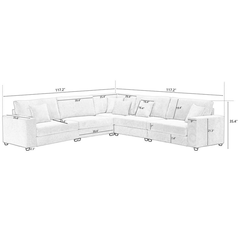 117.2" Modular Sectional Sofa Set, Corduroy Upholstered Deep Seat Comfy Sofa Couch-ModernLuxe, 3 of 12