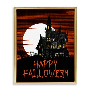 Stupell Industries Happy Halloween Haunted House Floating Frame Canvas Art, Gold, 17" x 21" - 1 of 4
