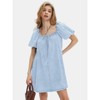 EXLURA Womens Summer Denim Short Puff Sleeve Dresses Knit Loose Plus Size Short Mini Dress 2025 Trendy Outfit - 3 of 4