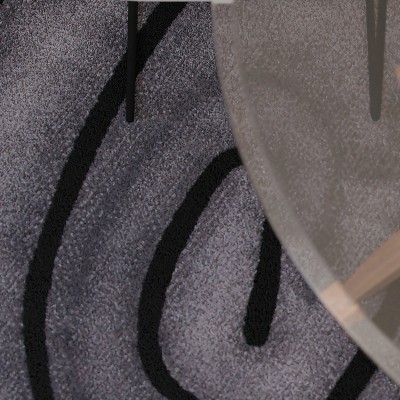 Round 7' Purple and Gray Abstract Synthetic Area Rug